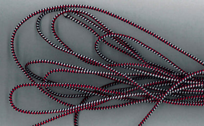 Varsity-striped braided elastic in red, black, and cream.